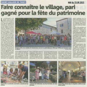 2015 septembre article Nice Matin journee patrimoine Saint Vallier de Thiey Pastorale et Patrimoine